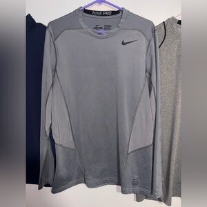 NIKE Pro Fitted Long Sleeve Shirt Mens XL Black Gray Lined Graphic Running